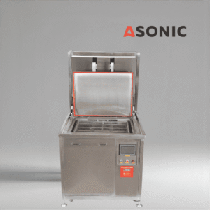ASONIC IND-2000 Limpiador ultrasónico neumático de alta resistencia con elevador neumático automático para herramientas y maquinaria de gran tamaño.