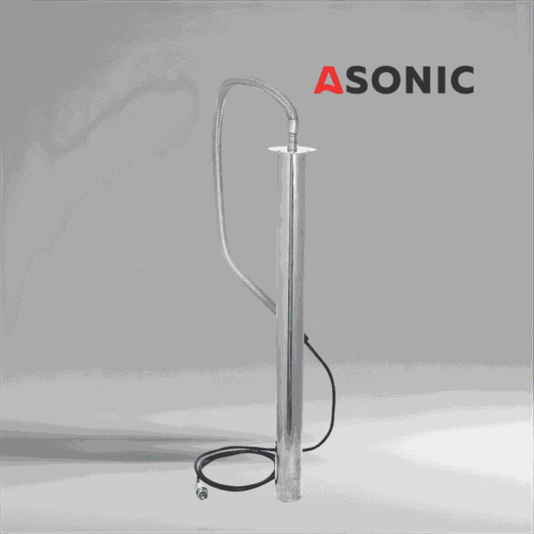 Varilla ultrasónica de inmersión ASONIC IND-ROD, diseño duradero de acero inoxidable para sistemas y aplicaciones de limpieza ultrasónica industrial.
