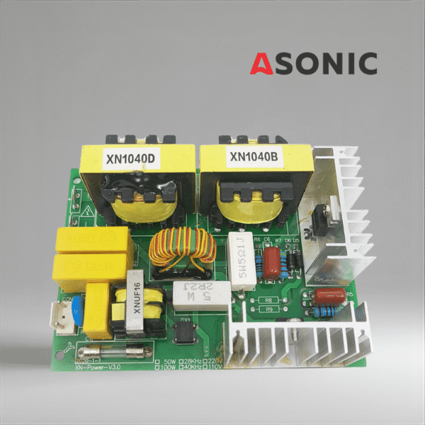ASONIC-PRO modelo PCB-120W 40 kHz ASONIC PROmodel PCB 120 W 40 kHz, placa de circuito de alta potencia para limpiadores ultrasónicos, que ofrece una salida estable y fiabilidad.