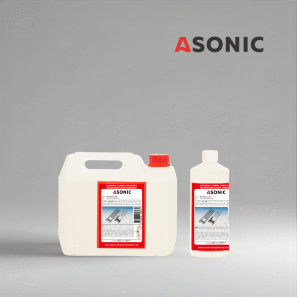 Detergente ASONIC AS-CALC en bidones de 1 l, 5 l y 25 l para eliminar la cal y los depósitos minerales.