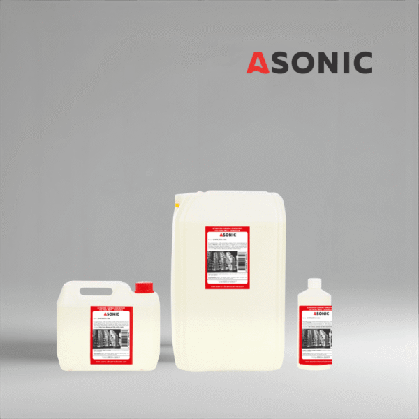 Detergente ultrasónico ecológico ASONIC AS-METALECO en envases de 1 l, 5 l y 25 l.