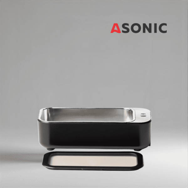 Baño ultrasónico ASONIC HOME-450black, limpiador elegante y portátil para uso doméstico, diseñado para accesorios de uso diario.