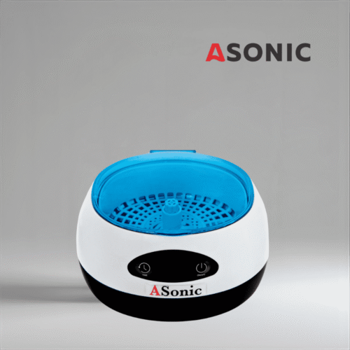 Unidad de limpieza ultrasónica de acero inoxidable ASONIC HOME-750, diseño compacto para usuarios domésticos.