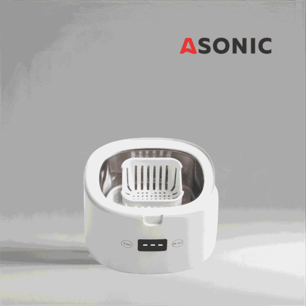 Limpiador ultrasónico ASONIC HOME-dent, solución portátil para el hogar para dentaduras postizas, retenedores y joyas.