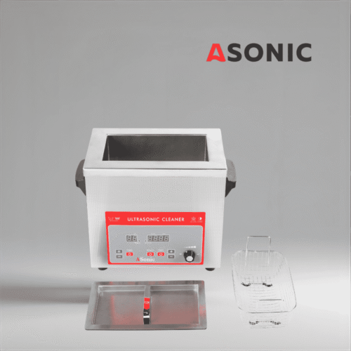 Baño ultrasónico compacto ASONIC IND-40, ideal para la limpieza industrial a pequeña escala y el uso en laboratorios.