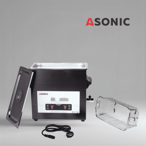 ASONIC MED-70: unidad profesional de limpieza por ultrasonidos para instrumentos y herramientas. ASONIC MED 7L: limpiador por ultrasonidos negro con tapa cerrada diseñado para aplicaciones dentales y médicas. ASONIC MED-70: limpiador por ultrasonidos compacto para uso médico y dental. ASONIC MED-70: limpiador por ultrasonidos para instrumentos médicos y de laboratorio.