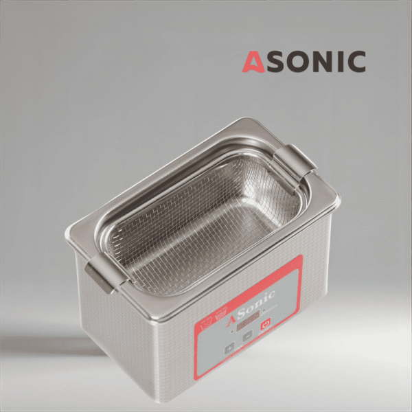 Baño ultrasónico ASONIC PRO-08 de 40 kHz, unidad portátil diseñada para uso amateur y pequeñas tareas de limpieza.