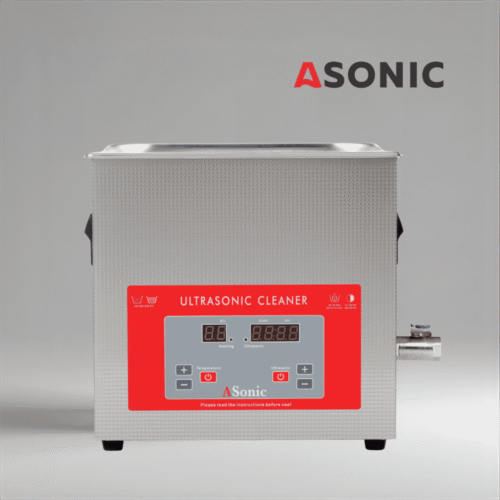 Limpiador ultrasónico ASONIC PRO 10L de acero inoxidable con tapa cerrada para uso semiprofesional.