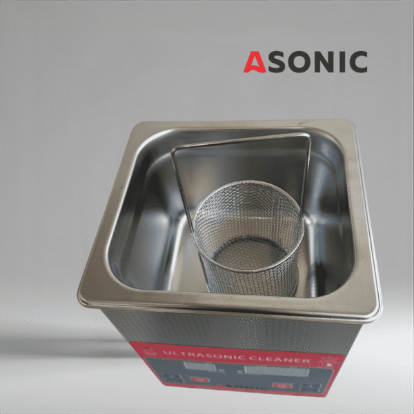 Cesta redonda de acero inoxidable ASONIC con asa para limpieza ultrasónica
