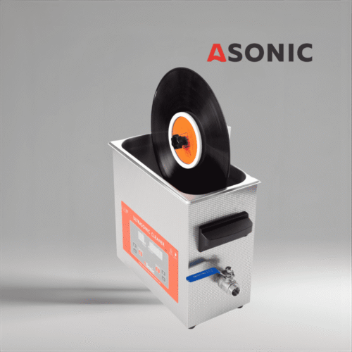 ASONIC Vinyl Cleaner-02, solución limpiadora en botella compacta para la limpieza ultrasónica de discos de vinilo. ASONIC Vinyl Cleaner-02, líquido limpiador concentrado sin residuos diseñado para lavadoras ultrasónicas de discos.