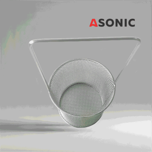 «Cesta redonda ASONIC inox Ø75 mm con asa, práctico accesorio para limpiadores ultrasónicos, ideal para objetos pequeños».