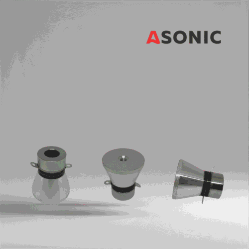 Transductor ultrasónico ASONIC de 28 kHz y 60 W, potente componente diseñado para limpiadores ultrasónicos industriales.