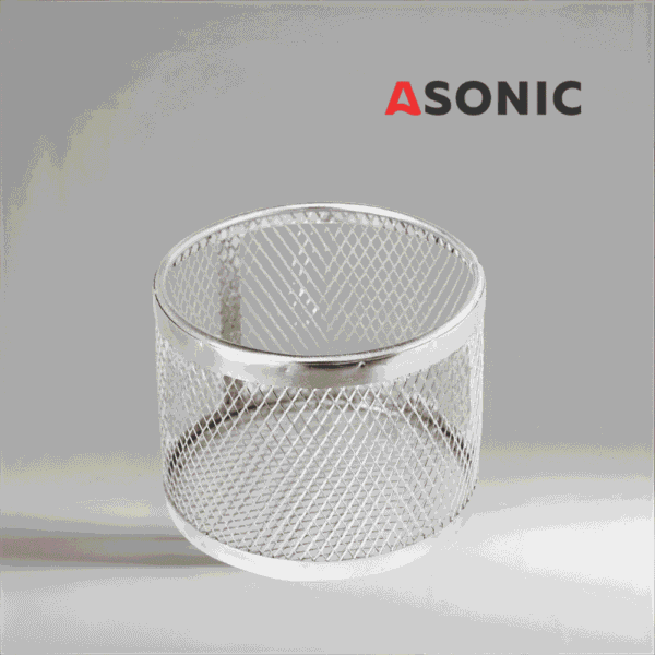 Cesta redonda de acero inoxidable ASONIC Ø75 mm para baños ultrasónicos, accesorio compacto para una limpieza de precisión