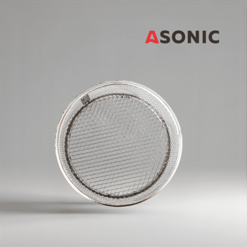 Cesta redonda mediana ASONIC inox Ø75 mm, diseñada para limpiadores ultrasónicos para sujetar de forma segura joyas, herramientas y componentes pequeños
