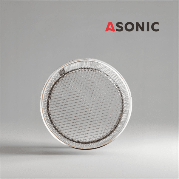Cesta redonda mediana ASONIC inox Ø75 mm, diseñada para limpiadores ultrasónicos para sujetar de forma segura joyas, herramientas y componentes pequeños