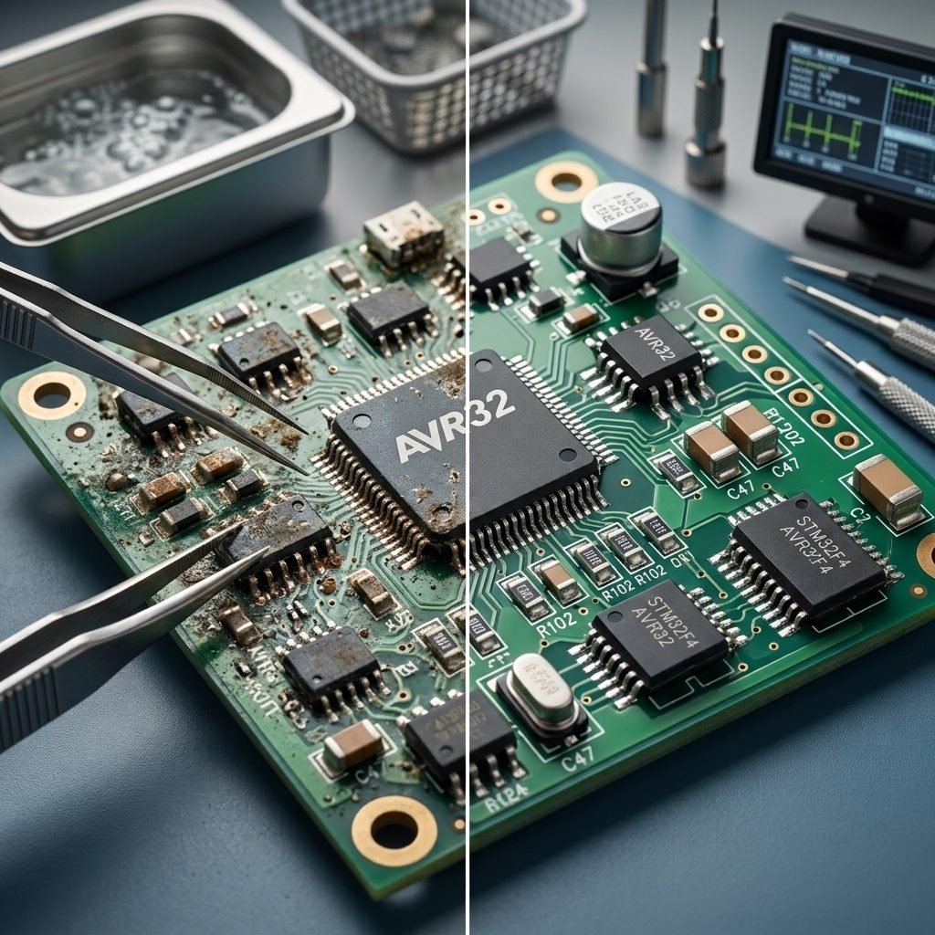 Placa de circuito y un limpiador ultrasónico para limpiar electrónica